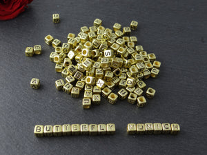 100 Buchstaben Acryl Würfel Perlen GOLD Buchstabenperlen 6mm Basteln