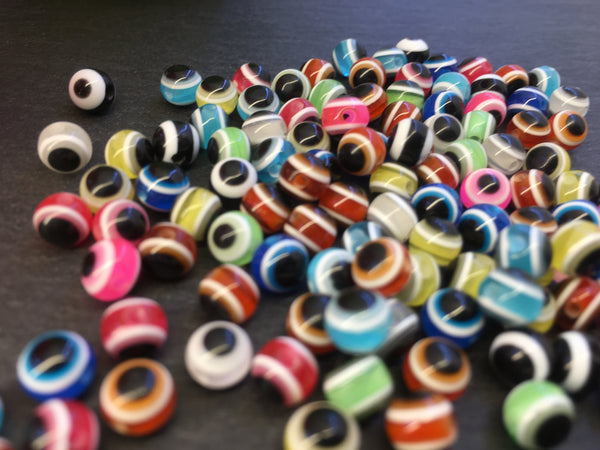 50 Kunststoffperlen Acryl Beads Eye Auge böser Blick Mix 6mm rund