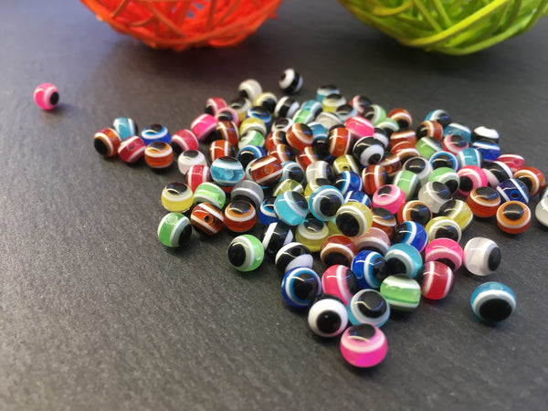 50 Kunststoffperlen Acryl Beads Eye Auge böser Blick Mix 6mm rund