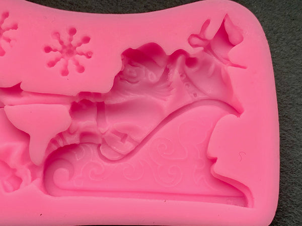 3D Fondantform Weihnachten Schlitten Santa Claus Rentier Weihnachtsmann Schnee