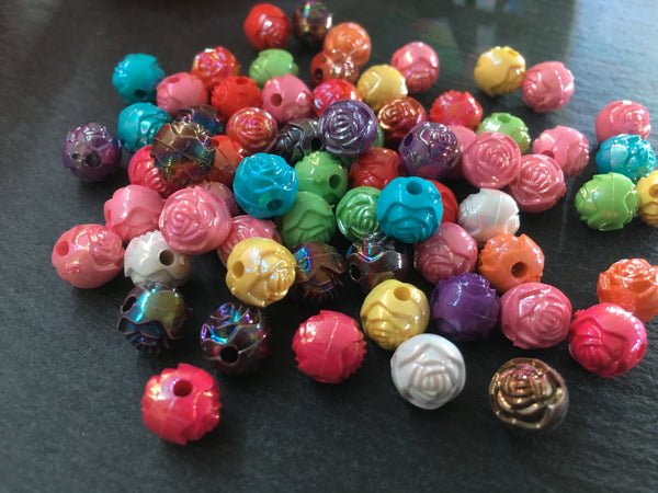 50 Kunststoffperlen Acryl basteln Beads Blumen bunt rund ca. 8mm