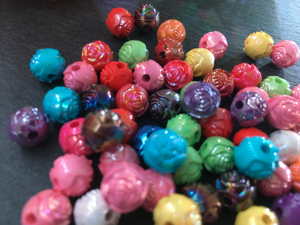 50 Kunststoffperlen Acryl basteln Beads Blumen bunt rund ca. 8mm