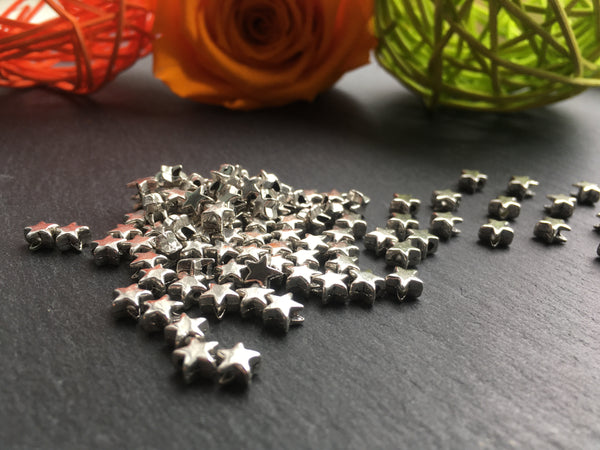 50 Antiksilber Stern Spacer Perlen Für Schmuck DIY 6x6mm