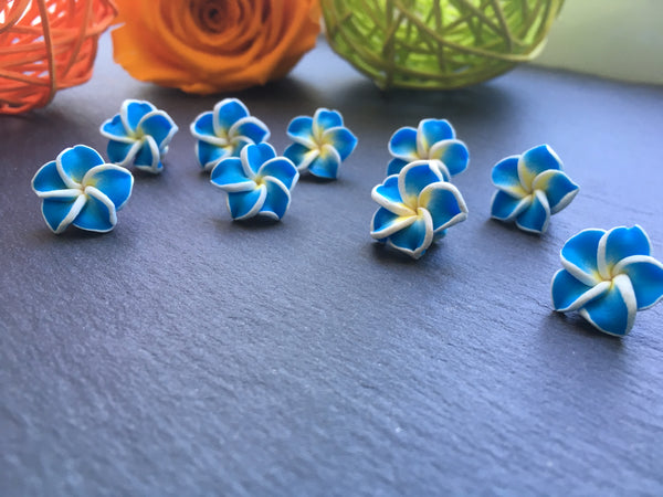 10x 3D Fimo Cabochons Polymer Clay Blumen Perlen Beads *BLAU*