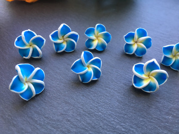 10x 3D Fimo Cabochons Polymer Clay Blumen Perlen Beads *BLAU*