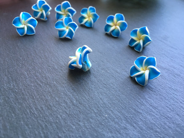 10x 3D Fimo Cabochons Polymer Clay Blumen Perlen Beads *BLAU*