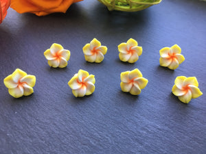 10x 3D Fimo Cabochons Polymer Clay Blumen Perlen Beads *Gelb*