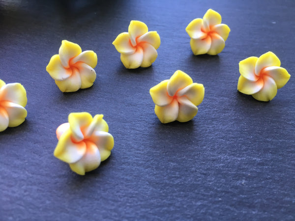 10x 3D Fimo Cabochons Polymer Clay Blumen Perlen Beads *Gelb*