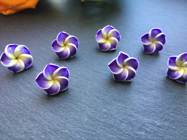 10x 3D Fimo Cabochons Polymer Clay Blumen Perlen Beads *Lila*