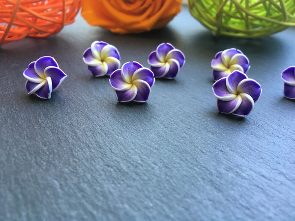 10x 3D Fimo Cabochons Polymer Clay Blumen Perlen Beads *Lila*