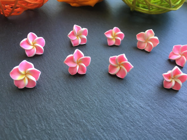 10x 3D Fimo Cabochons Polymer Clay Blumen Perlen Beads *Pink*