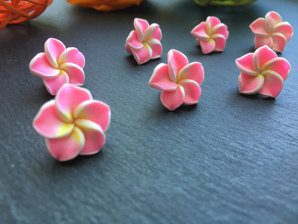 10x 3D Fimo Cabochons Polymer Clay Blumen Perlen Beads *Pink*