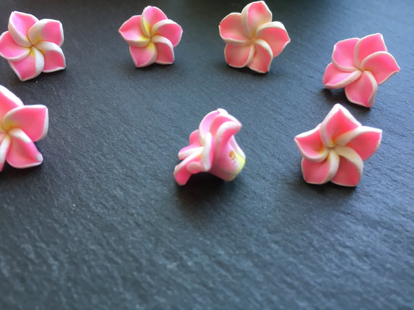 10x 3D Fimo Cabochons Polymer Clay Blumen Perlen Beads *Pink*