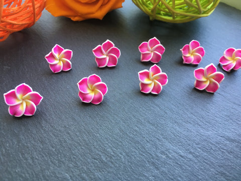 10x 3D Fimo Cabochons Polymer Clay Blumen Perlen Beads *Rosa*