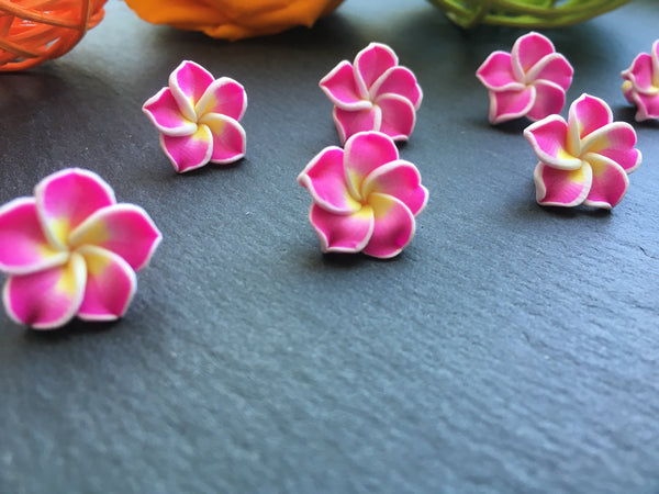 10x 3D Fimo Cabochons Polymer Clay Blumen Perlen Beads *Rosa*