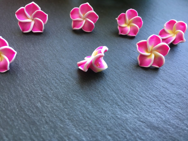 10x 3D Fimo Cabochons Polymer Clay Blumen Perlen Beads *Rosa*