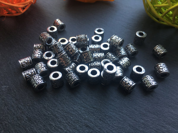 10 Kunststoffperlen Zylinder Antik Silber Beads Paracord