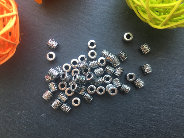 10 Kunststoffperlen Zylinder Antik Silber Beads Paracord