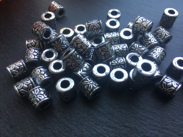 10 Kunststoffperlen Zylinder Antik Silber Beads Paracord