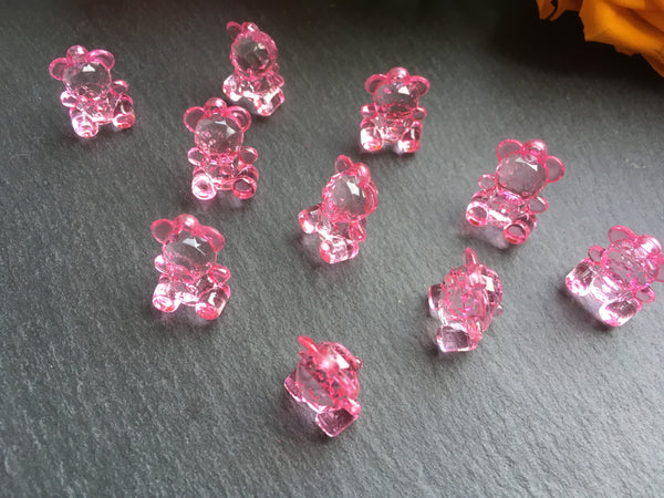 10 Kunststoffperlen Acryl ROSA Bär Bärchen 18x12mm Anhänger