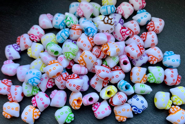 50 Kunststoffperlen bunt Acryl farbig "Hello Kitty" Katze 10mm