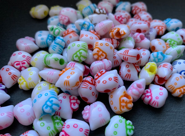 50 Kunststoffperlen bunt Acryl farbig "Hello Kitty" Katze 10mm