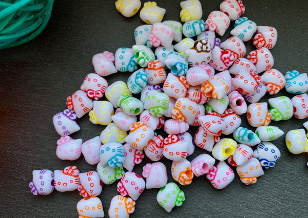 50 Kunststoffperlen bunt Acryl farbig "Hello Kitty" Katze 10mm