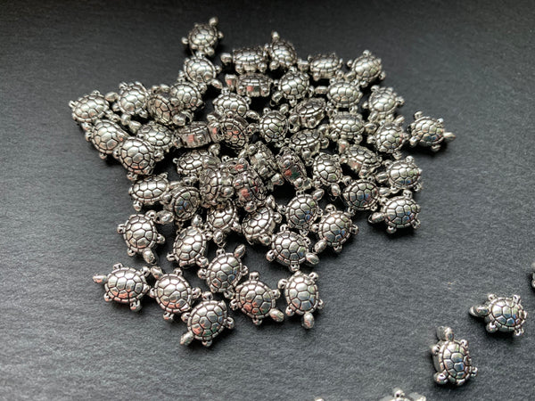 10 Metallperlen Zylinder Schildkröte Anhänger Silber Beads Paracord