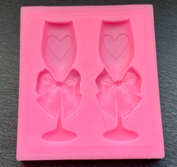 3D Fondantform Glas Sektglas mit Schleife Silikon Formen