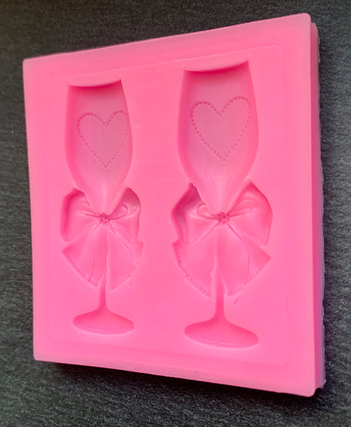 3D Fondantform Glas Sektglas mit Schleife Silikon Formen