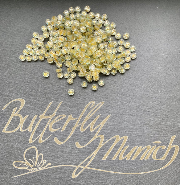 Buchstabenperlen Glitzer transparent/gold Acryl rund Mix ca. 7mm